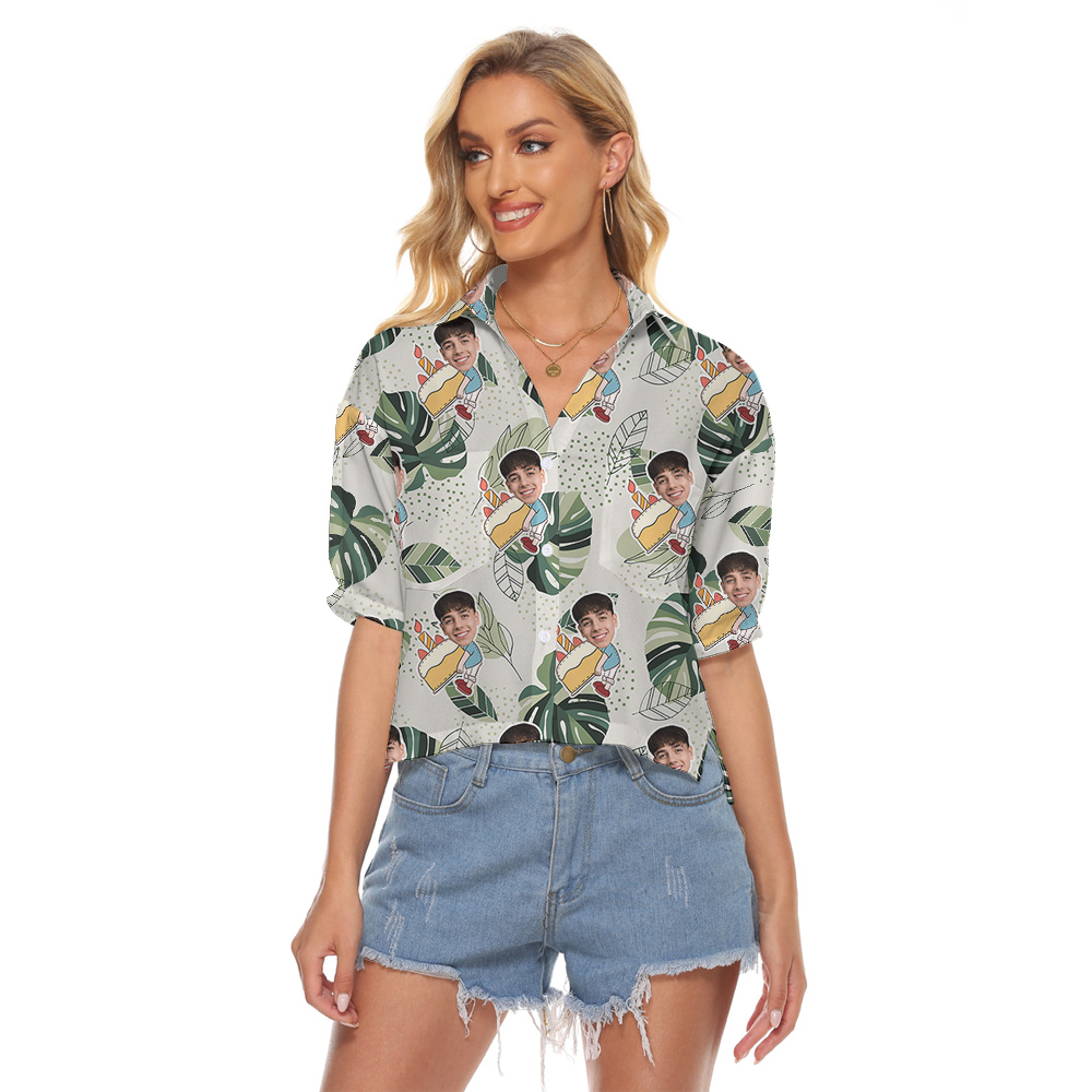 Cake Day Custom Hawaiian Women's Cropped Shirt with Faces and Age - variant image 1