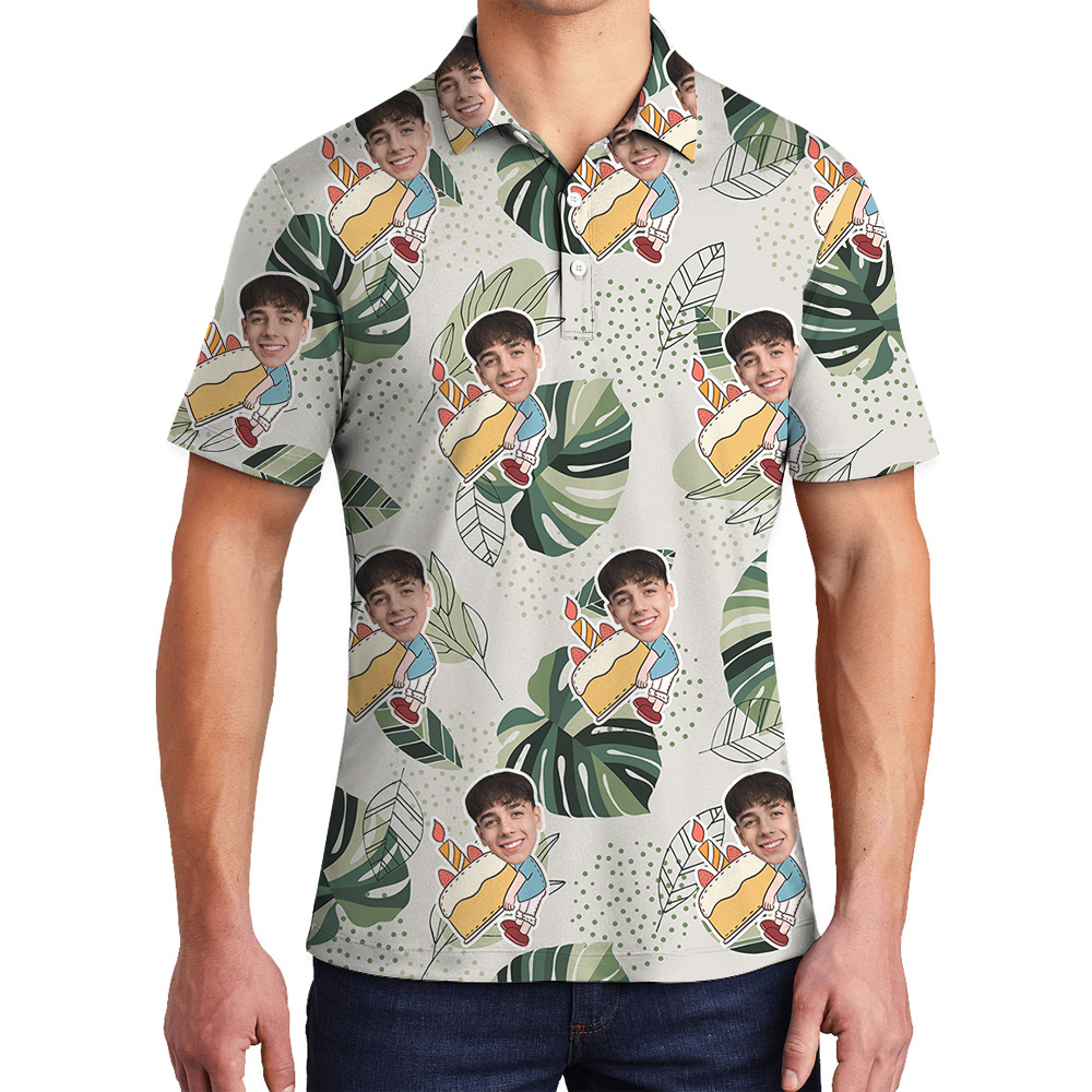 Custom Hawaiian Men’s Polo Shirt for Birthday with Face and Age - variant image 1