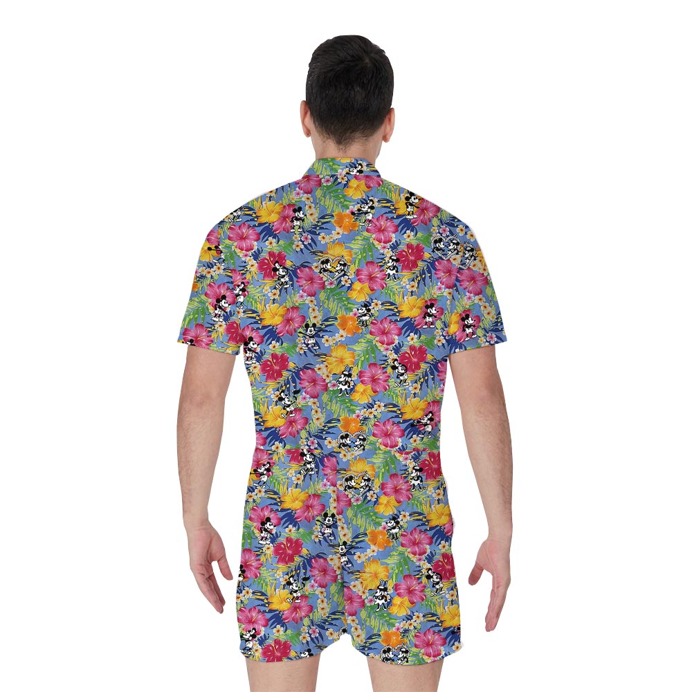 Funny Steamboat Willie Mickey Flowers Hawaiian Short Romper For Men
