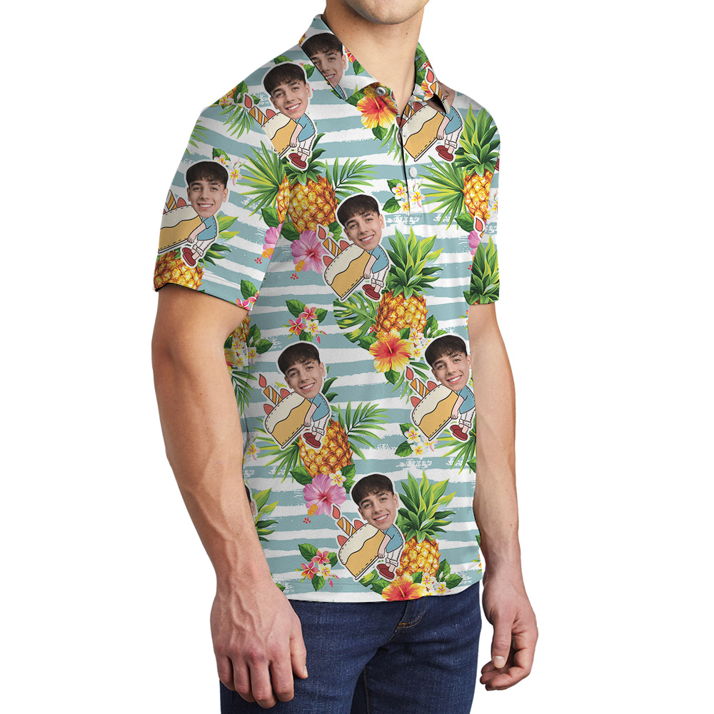 Pineapple Custom Face Birthday Aloha Polo Shirt for Men