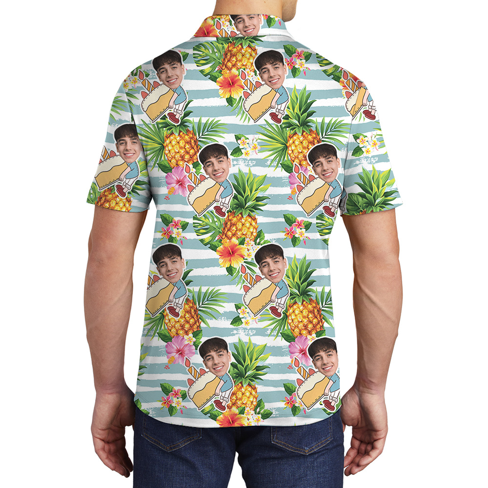 Pineapple Custom Face Birthday Aloha Polo Shirt for Men