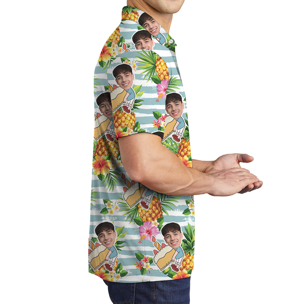 Pineapple Custom Face Birthday Aloha Polo Shirt for Men