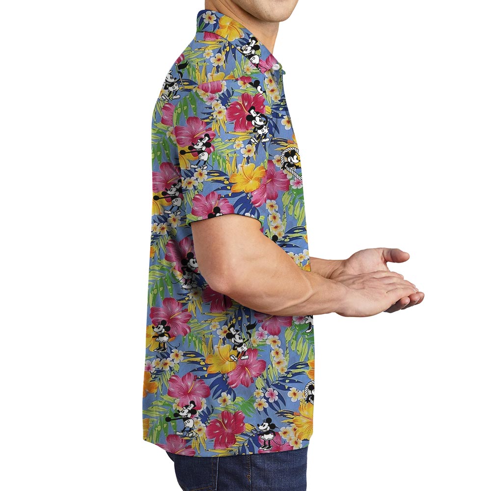 Floral Mickey Mouse Tropical Polo Shirt For Men Steamboat Willie