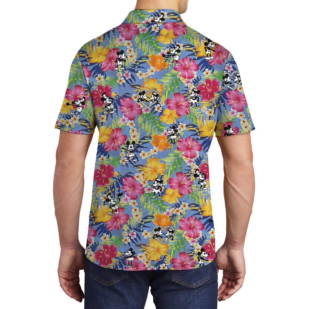 Floral Mickey Mouse Tropical Polo Shirt For Men Steamboat Willie