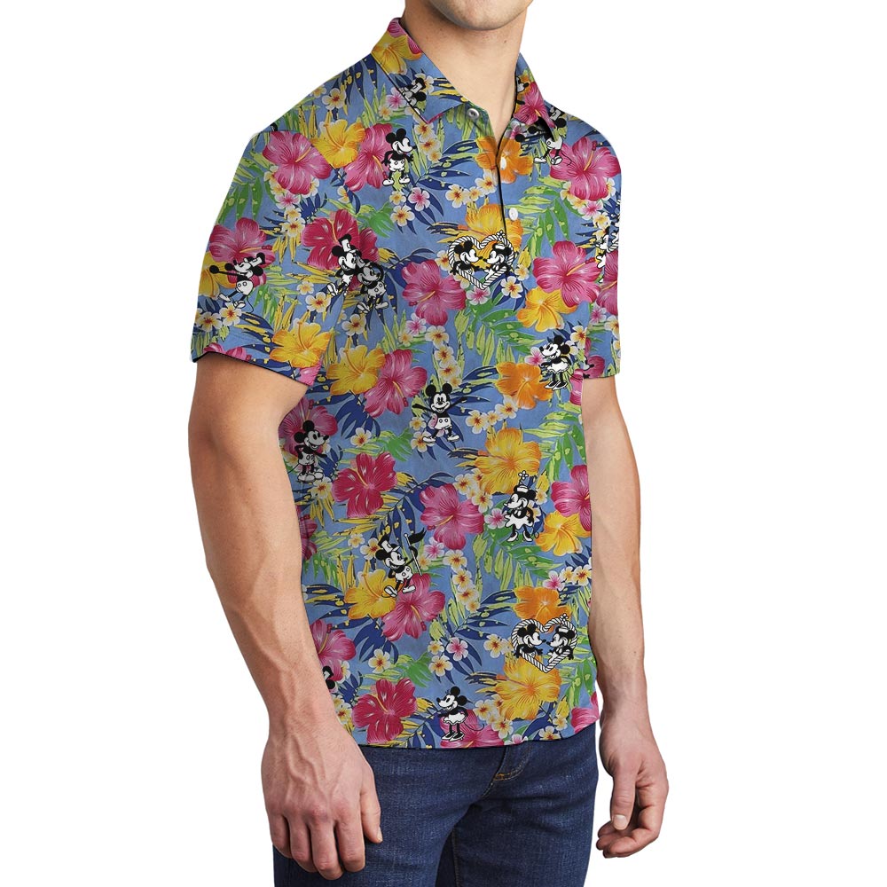 Floral Mickey Mouse Tropical Polo Shirt For Men Steamboat Willie