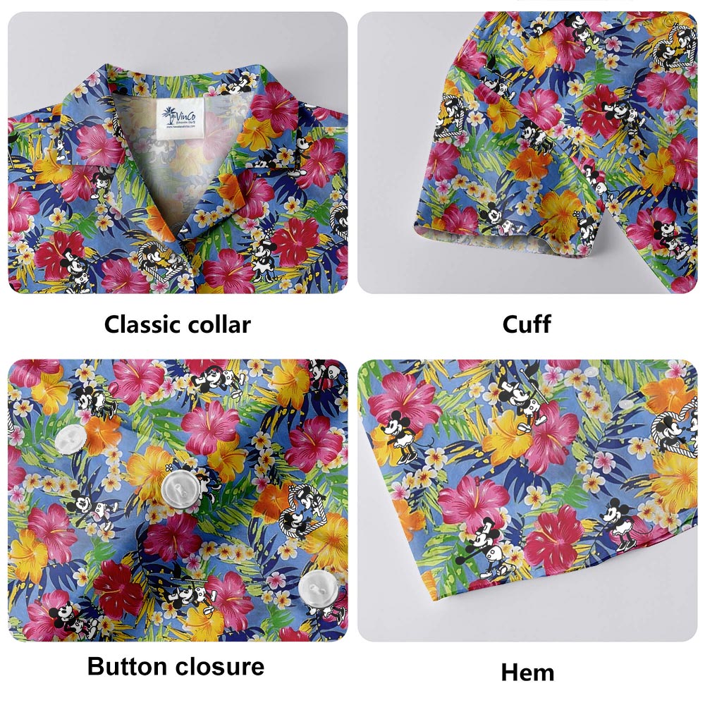 Colorful Mickey Mouse Hawaiian Shirt Men Steamboat Willie