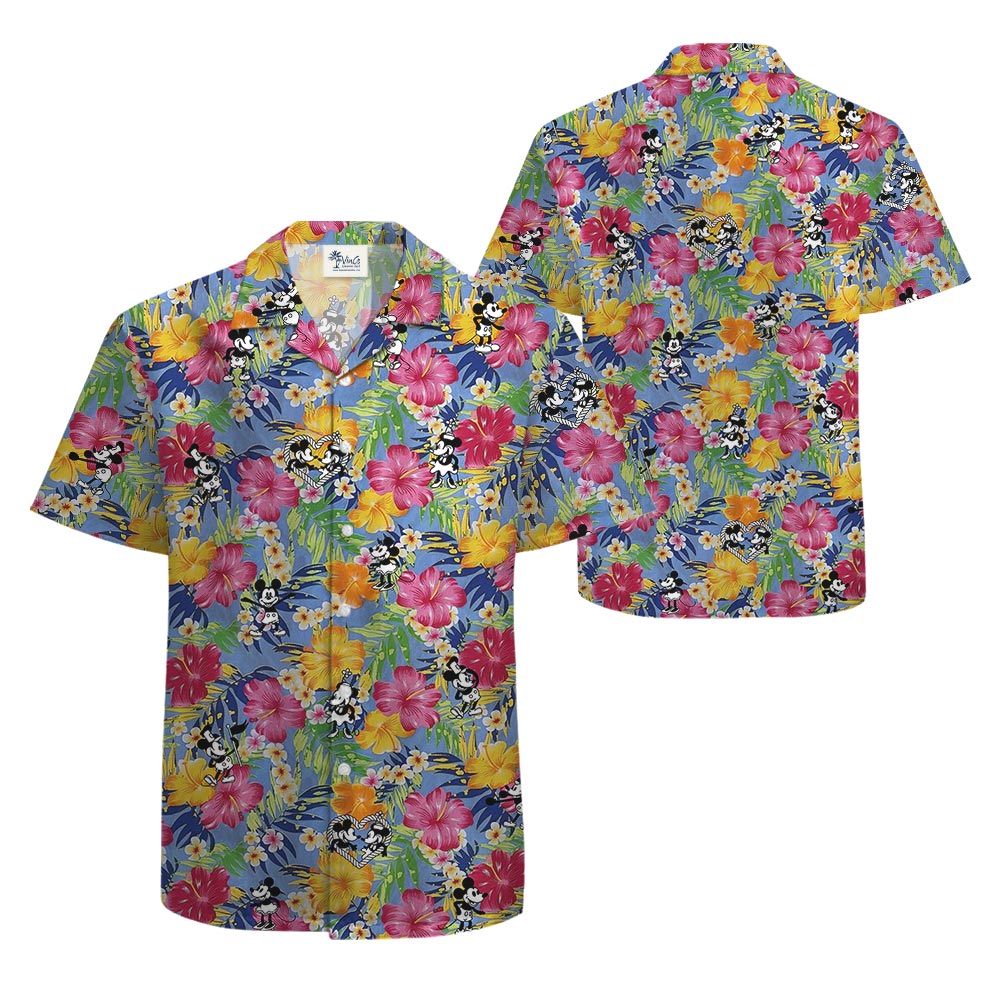Colorful Mickey Mouse Hawaiian Shirt Men Steamboat Willie