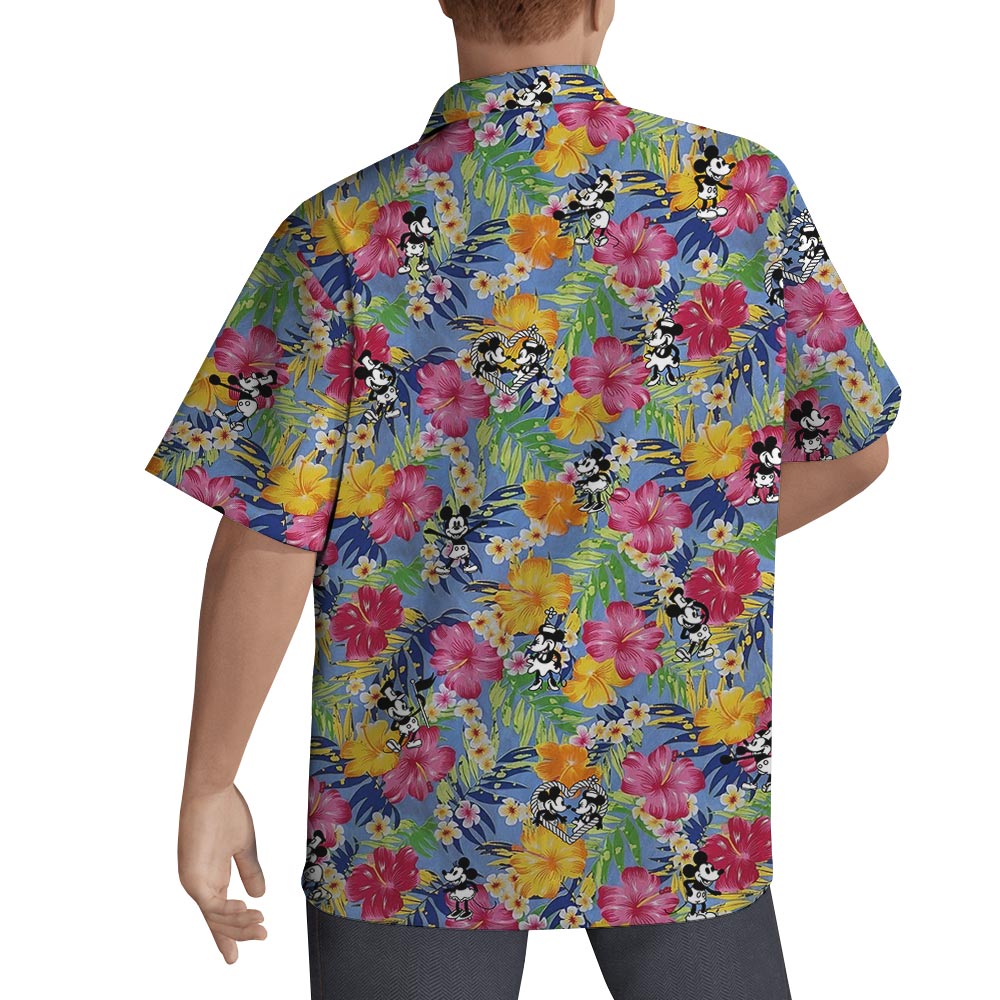 Colorful Mickey Mouse Hawaiian Shirt Men Steamboat Willie
