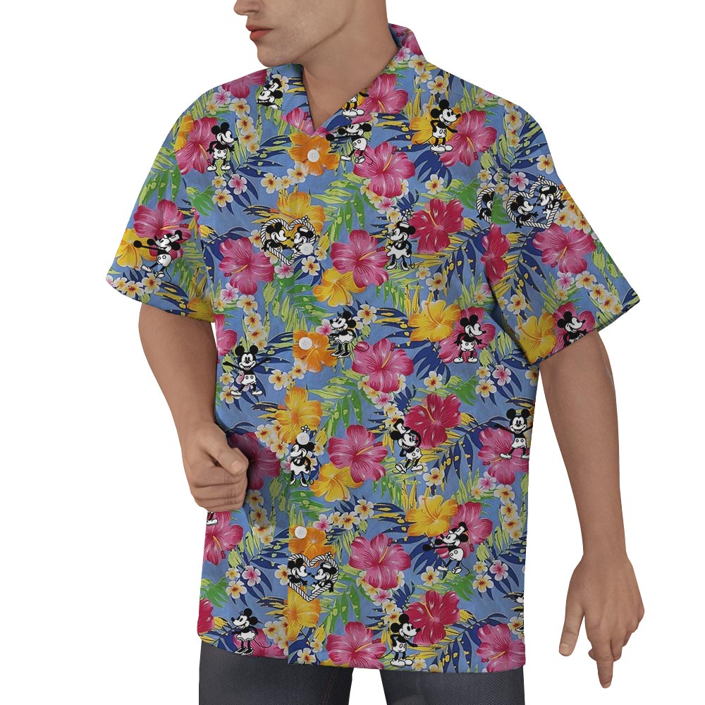 Colorful Mickey Mouse Hawaiian Shirt Men Steamboat Willie