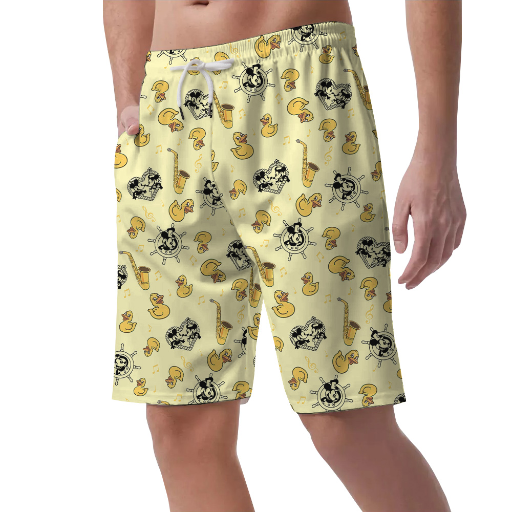 Cute Mickey Steamboat Willie Rubber Ducky Hawaiian Beach Shorts For Men