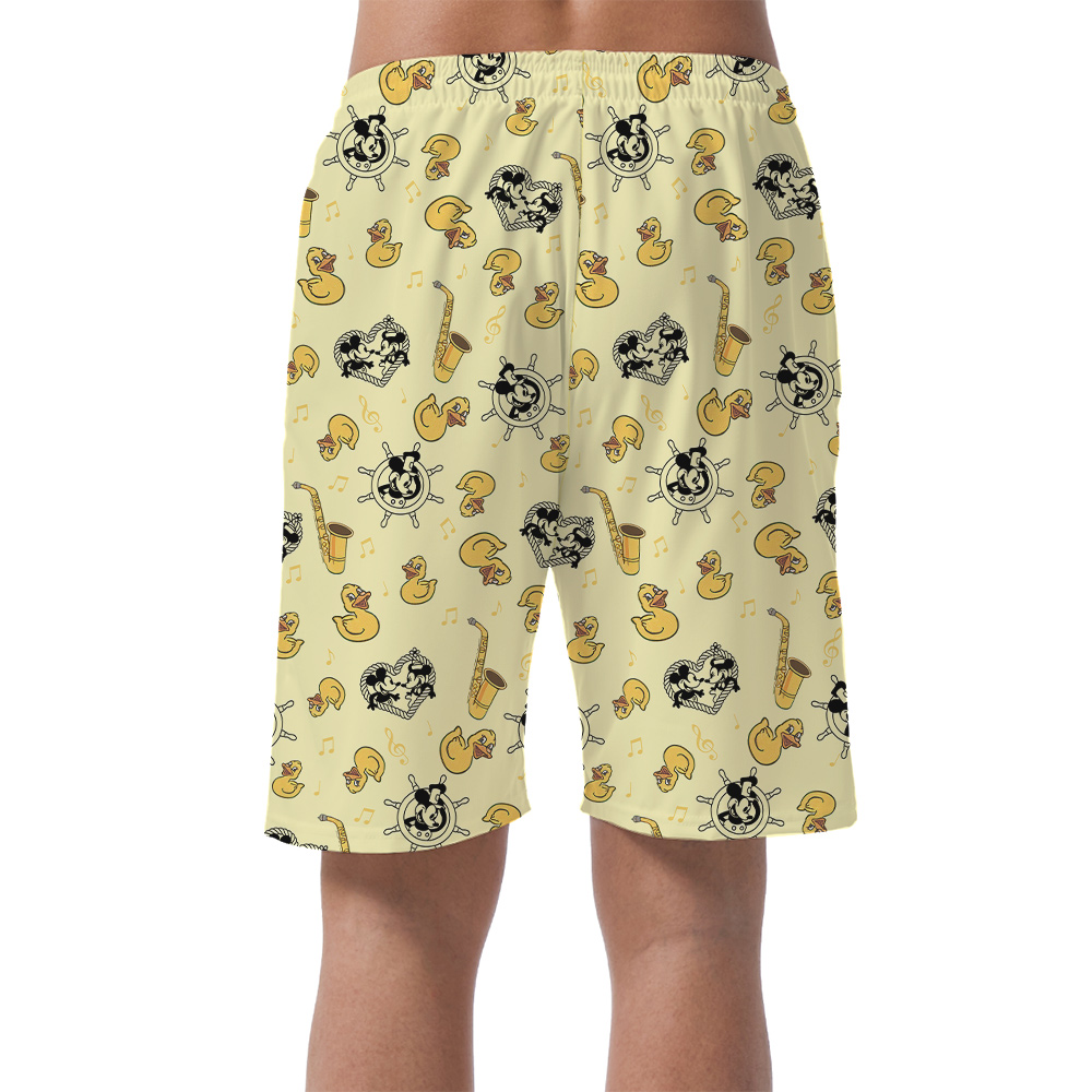 Cute Mickey Steamboat Willie Rubber Ducky Hawaiian Beach Shorts For Men