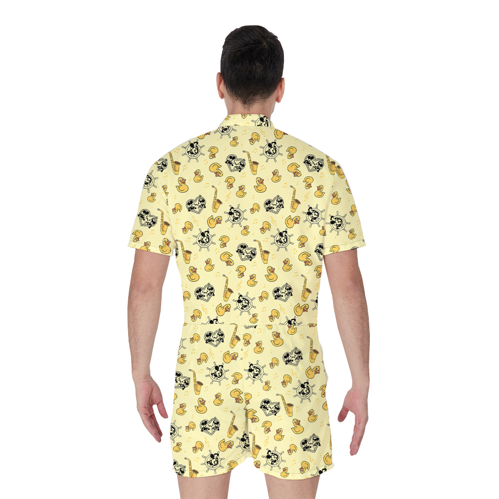 Cute Rubber Ducky Mickey Steamboat Willie Hawaiian Romper For Men