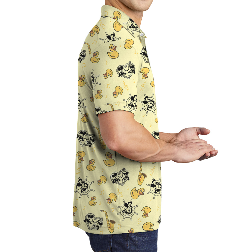 Cute Mickey Steamboat Willie Rubber Ducky Hawaiian Polo Shirt For Men