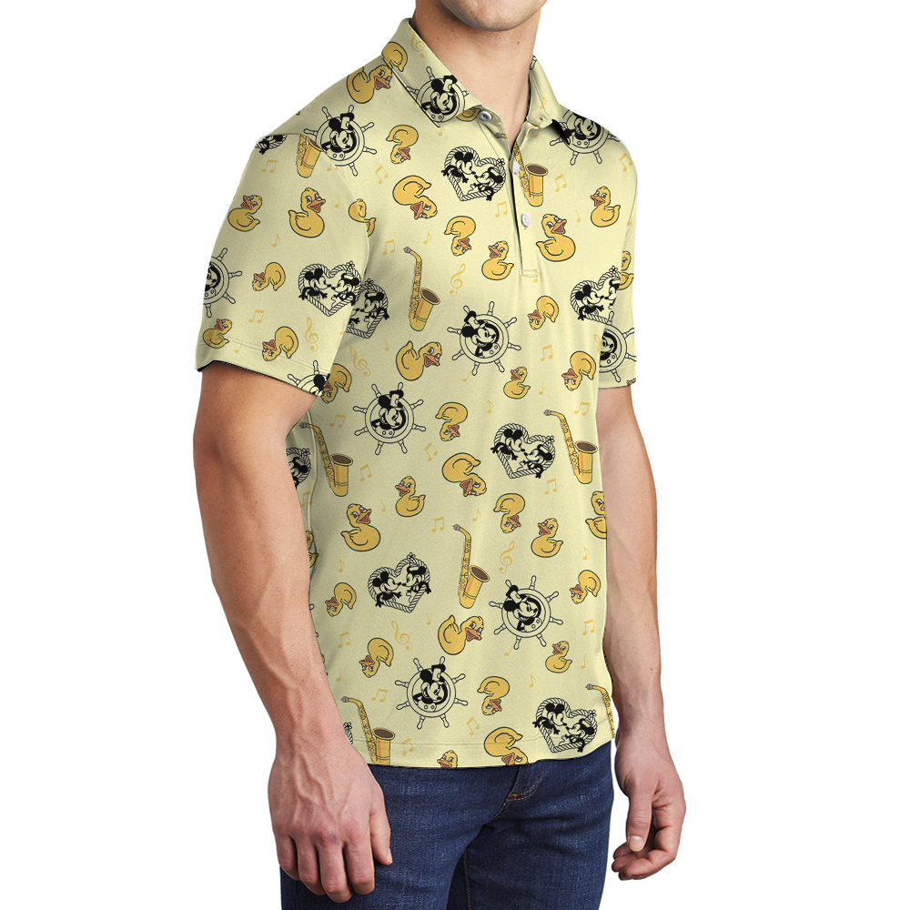 Cute Mickey Steamboat Willie Rubber Ducky Hawaiian Polo Shirt For Men