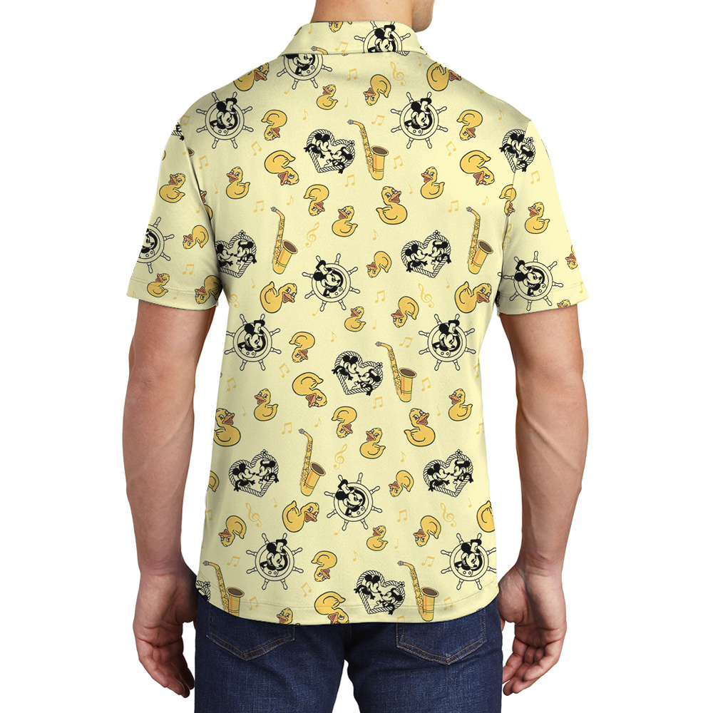 Cute Mickey Steamboat Willie Rubber Ducky Hawaiian Polo Shirt For Men