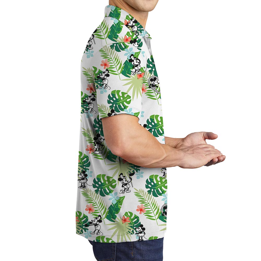Men's Hawaiian Polo Shirt With Mickey Mouse Steamboat Willie