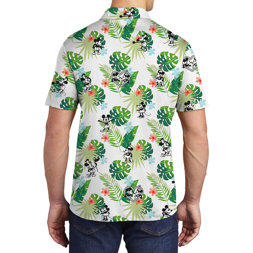 Men's Hawaiian Polo Shirt With Mickey Mouse Steamboat Willie