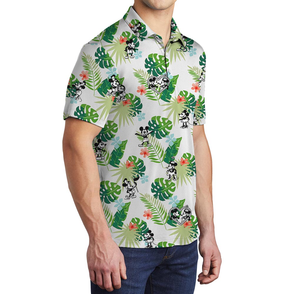 Men's Hawaiian Polo Shirt With Mickey Mouse Steamboat Willie