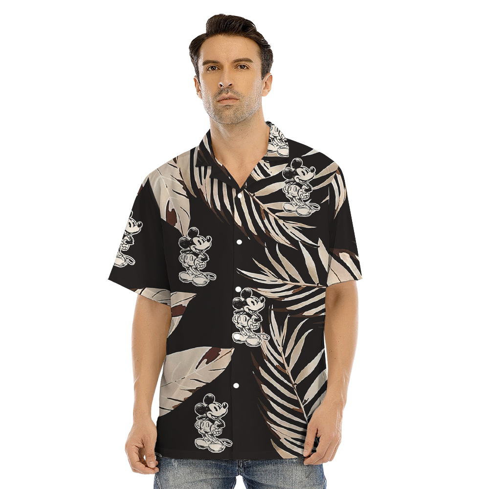 Matching Family Hawaiian Outfits in Mickey 1928 and Black Areca Palm and Bird Leaves