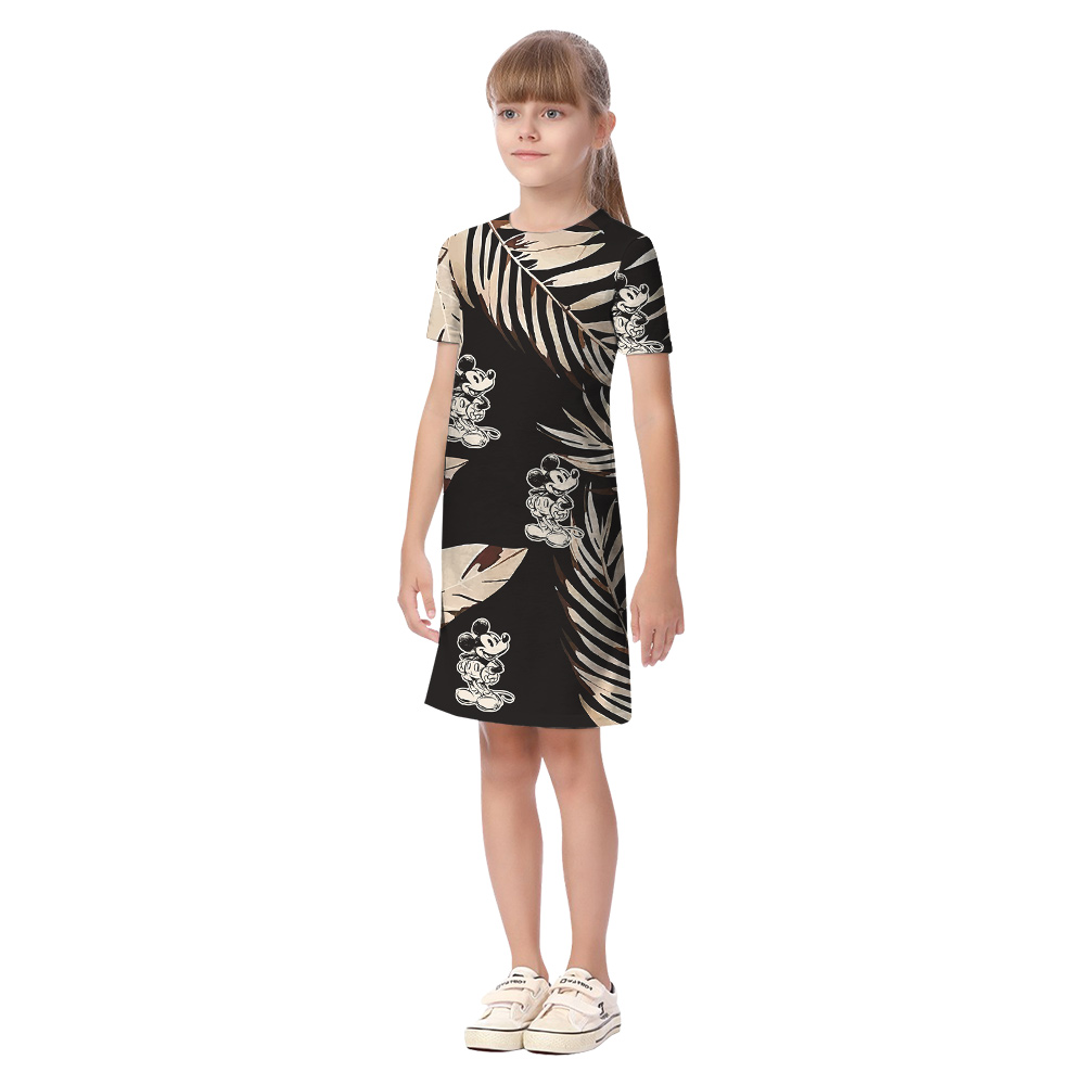 Matching Family Hawaiian Outfits in Mickey 1928 and Black Areca Palm and Bird Leaves