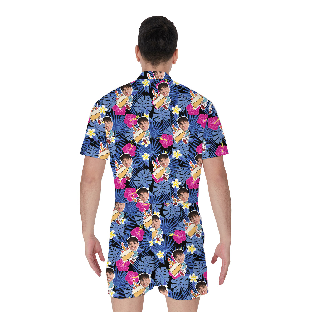 Birthday Vibes Island Custom Hawaiian Romper for Men with Faces and Age