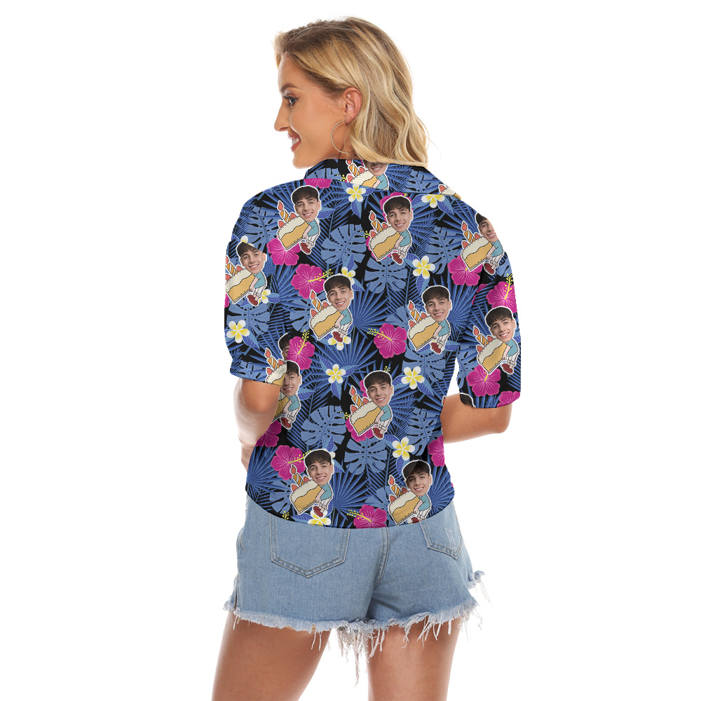 Birthday Party Custom Women's Cropped Shirt with Faces and Age