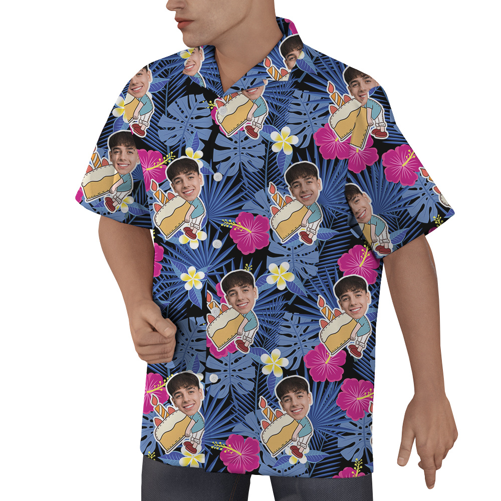 Night Tropical Custom Hawaiian Shirt for Men with Faces and Age