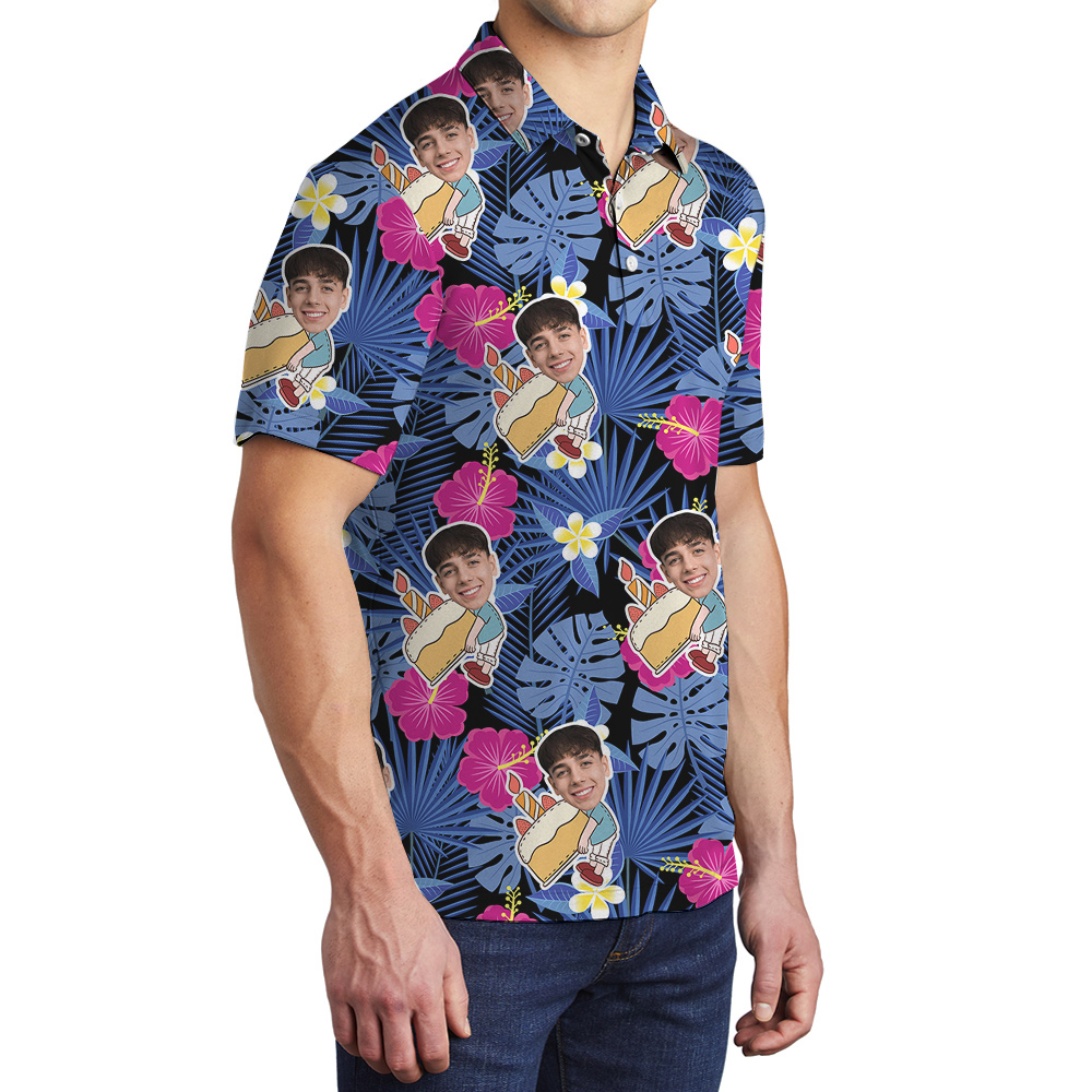 Night Tropical Custom Hawaiian Polo Shirt for Men with Faces and Age