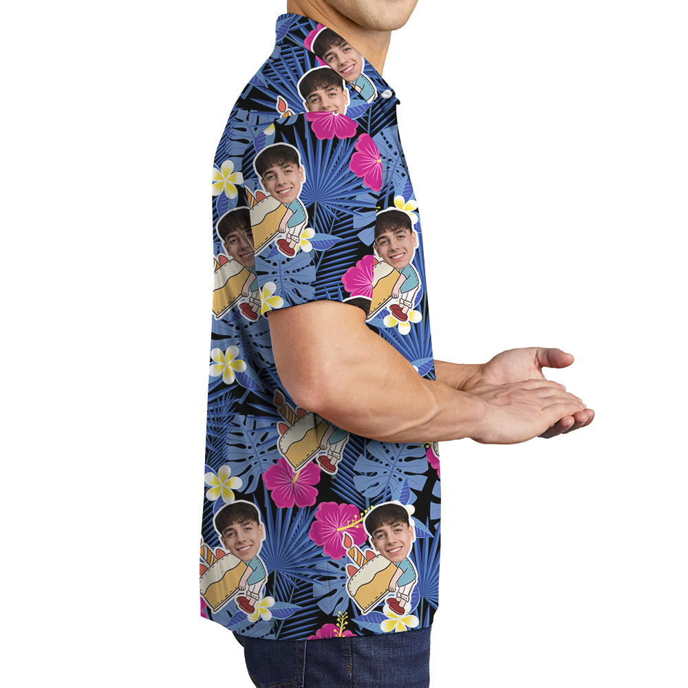 Night Tropical Custom Hawaiian Polo Shirt for Men with Faces and Age