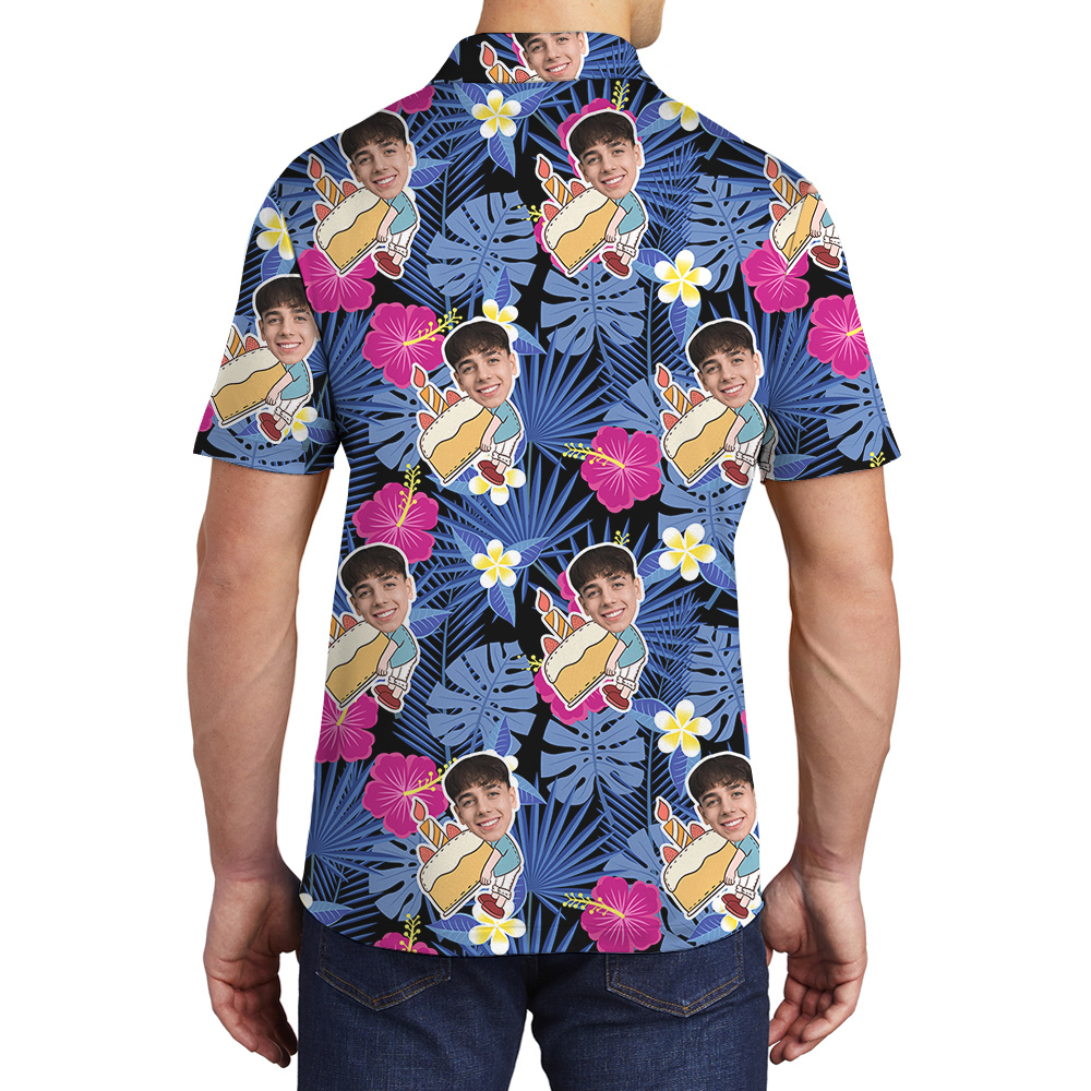 Night Tropical Custom Hawaiian Polo Shirt for Men with Faces and Age