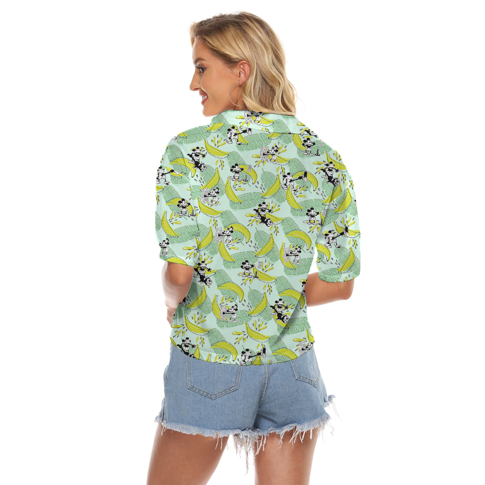 Cute Mickey Steamboat Willie Banana Hawaiian Crop Top Shirt For Women