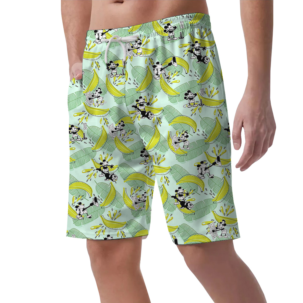 Funny Mickey Steamboat Willie Banana Men's Hawaiian Beach Shorts