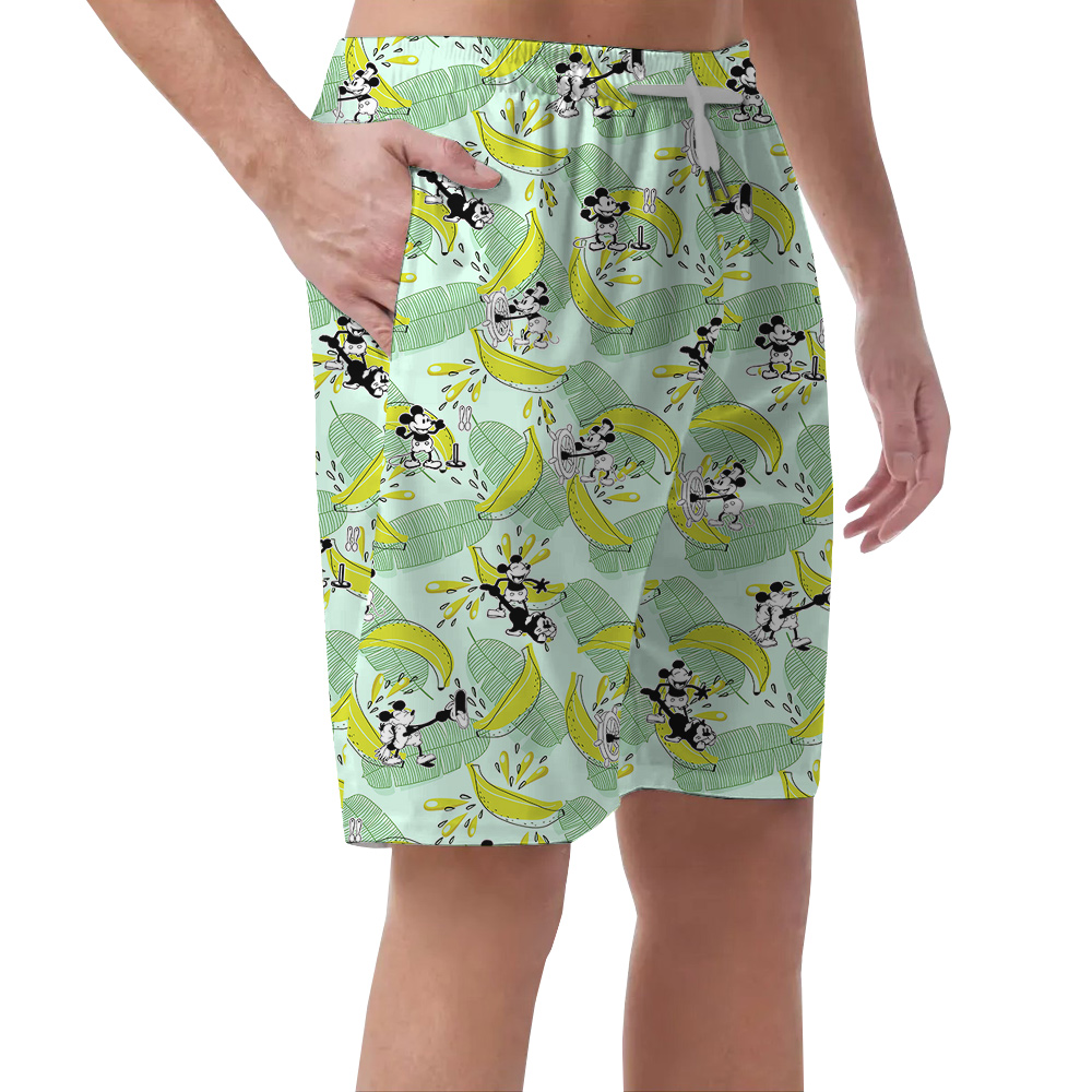 Funny Mickey Steamboat Willie Banana Men's Hawaiian Beach Shorts