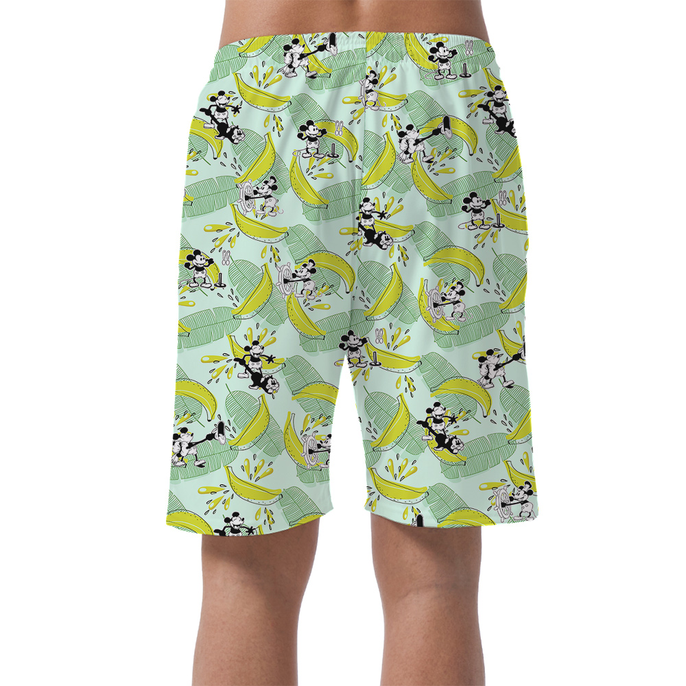 Funny Mickey Steamboat Willie Banana Men's Hawaiian Beach Shorts