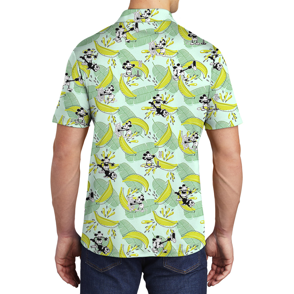 Cute Steamboat Willie Mickey Banana Hawaiian Polo Shirt For Men