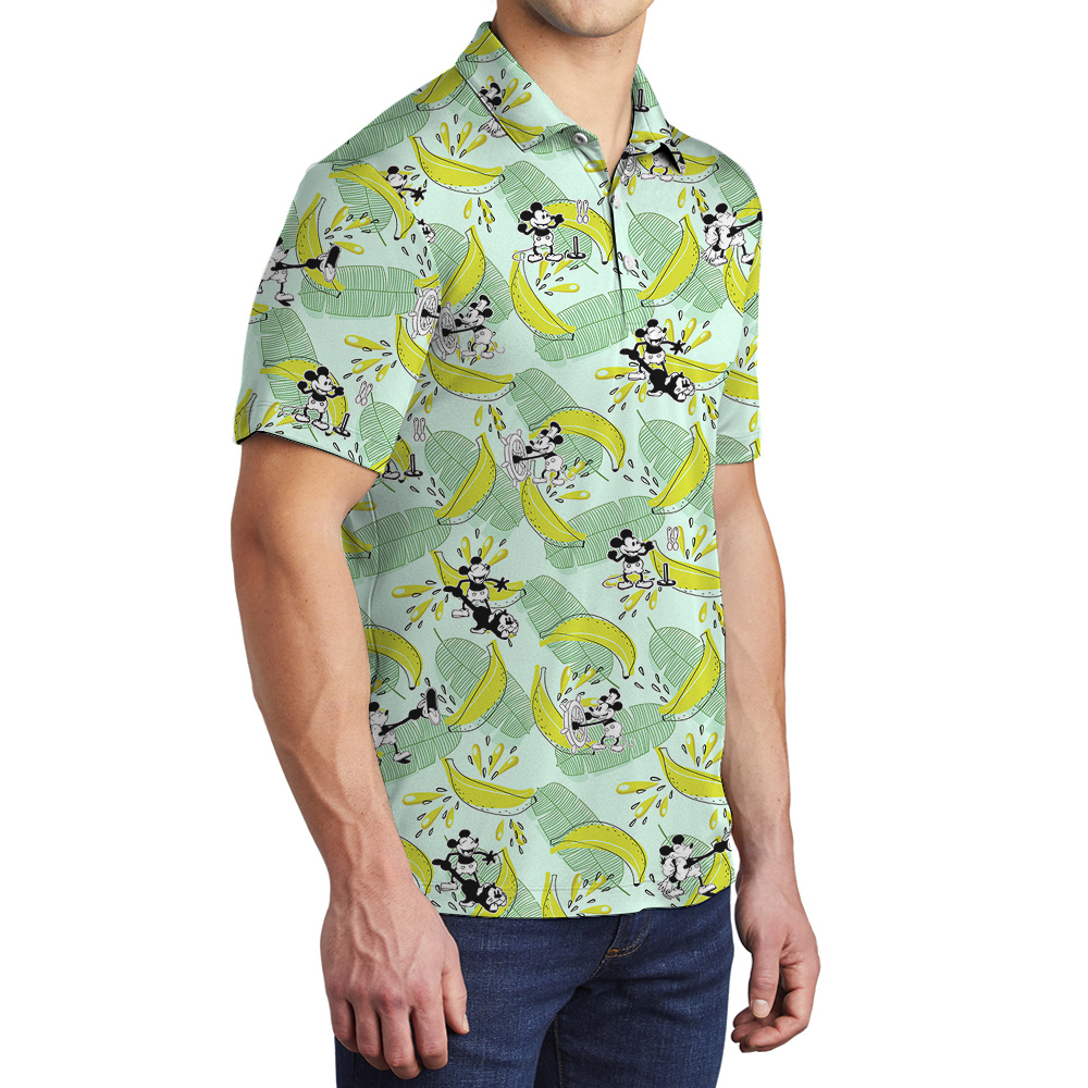 Cute Steamboat Willie Mickey Banana Hawaiian Polo Shirt For Men