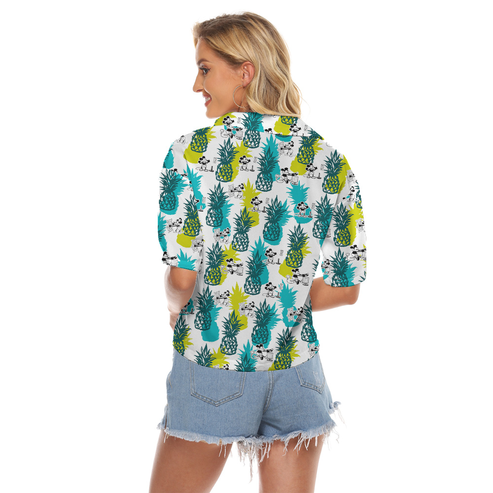 Cute Mickey Steamboat Willie Pineapple Hawaiian Crop Top Shirt