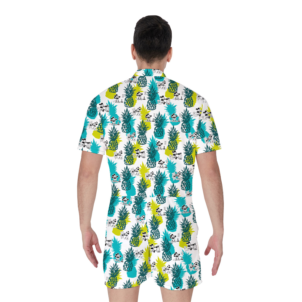 Mickey Steamboat Willie Movie Pineapple Hawaiian Romper For Men