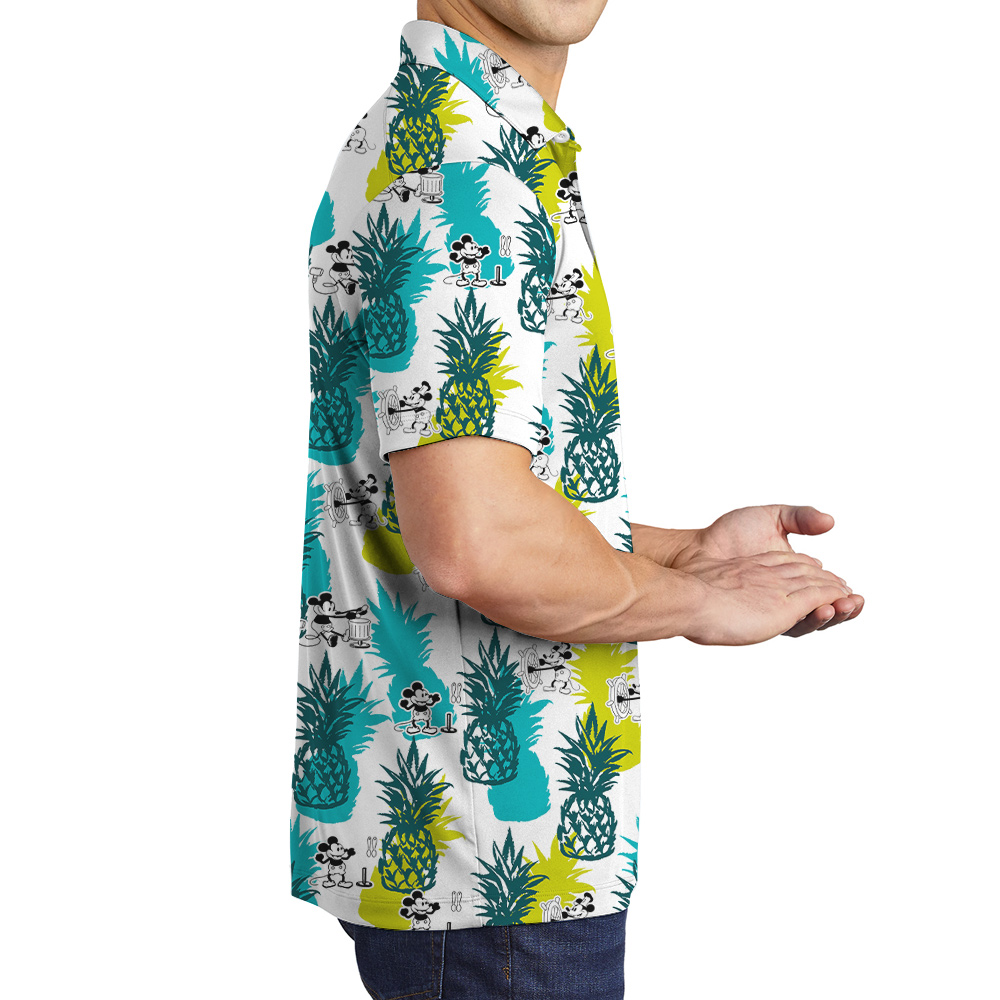Vintage Pineapple Steamboat Willie Mickey Hawaiian Polo Shirt