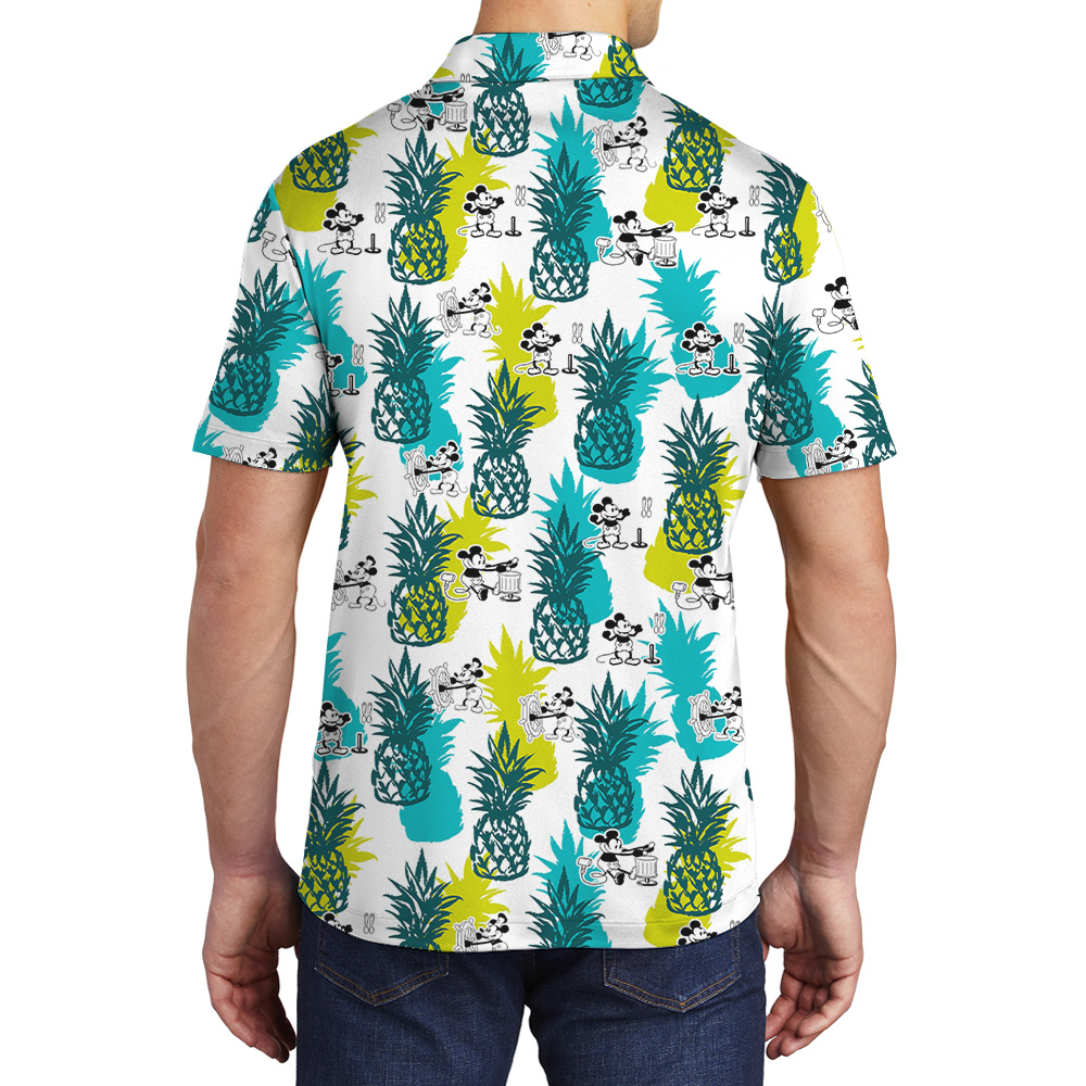 Vintage Pineapple Steamboat Willie Mickey Hawaiian Polo Shirt