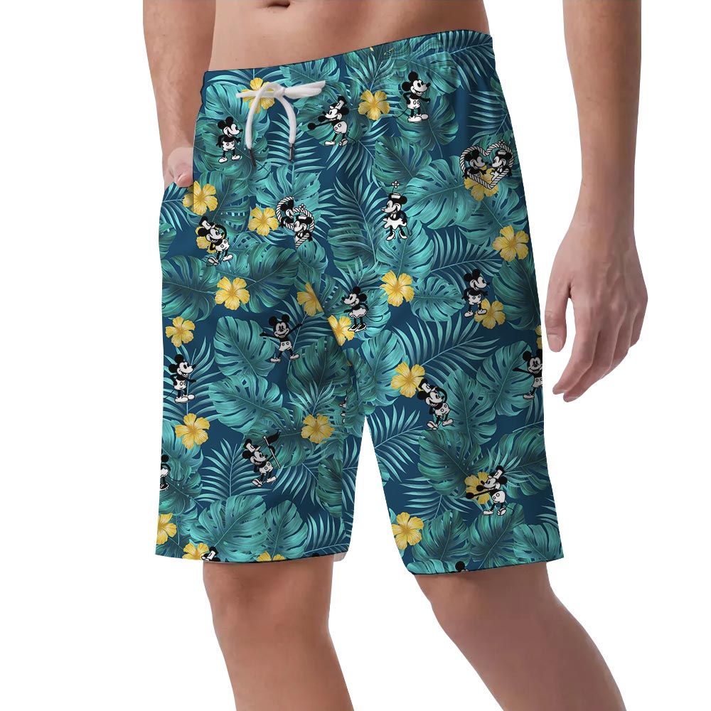 Funny Men's Tropical Shorts With Mickey Mouse Steamboat Willie
