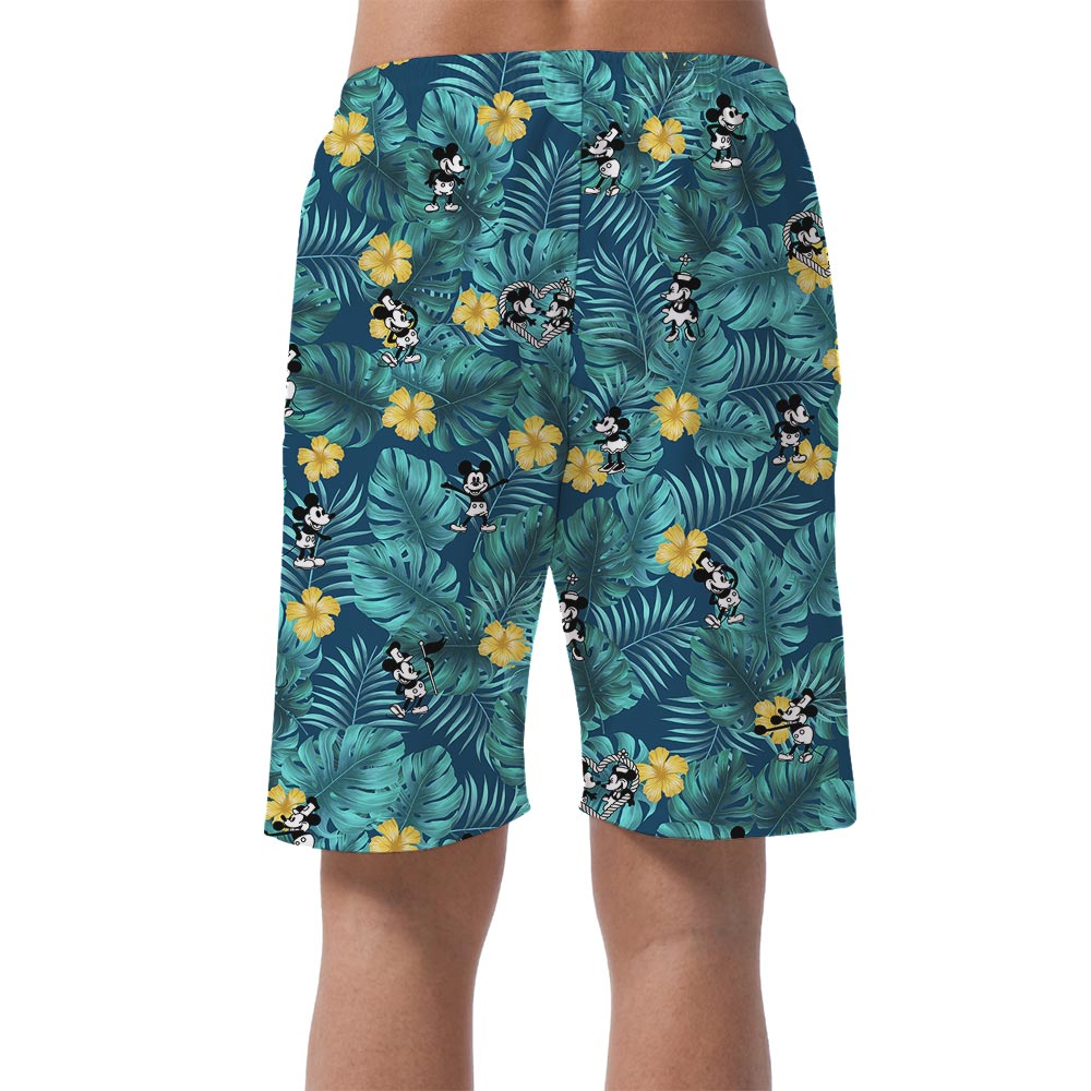 Funny Men's Tropical Shorts With Mickey Mouse Steamboat Willie