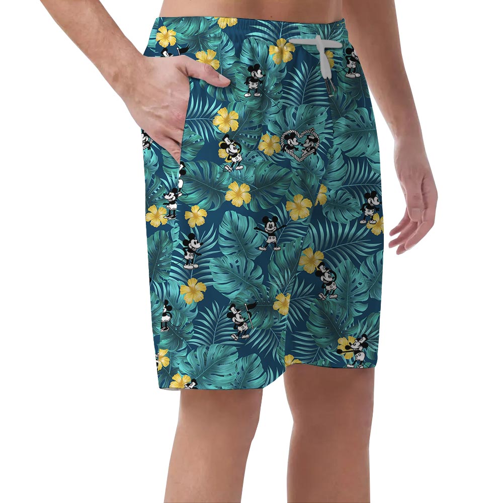 Funny Men's Tropical Shorts With Mickey Mouse Steamboat Willie