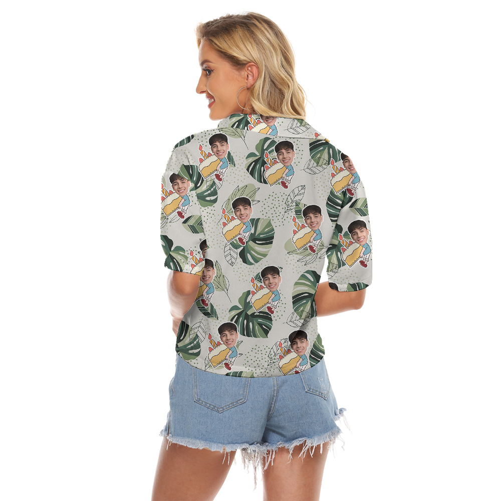 Cake Day Custom Hawaiian Women's Cropped Shirt with Faces and Age
