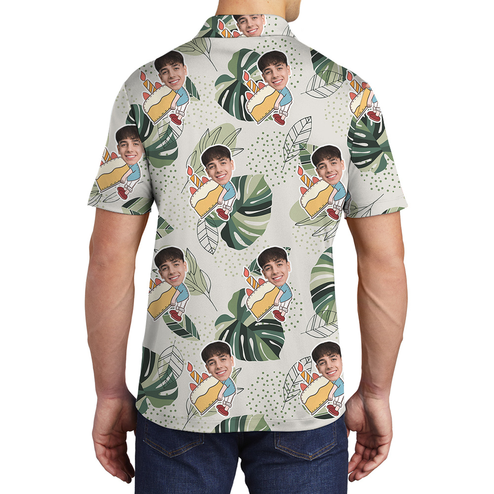 Custom Hawaiian Men’s Polo Shirt for Birthday with Face and Age