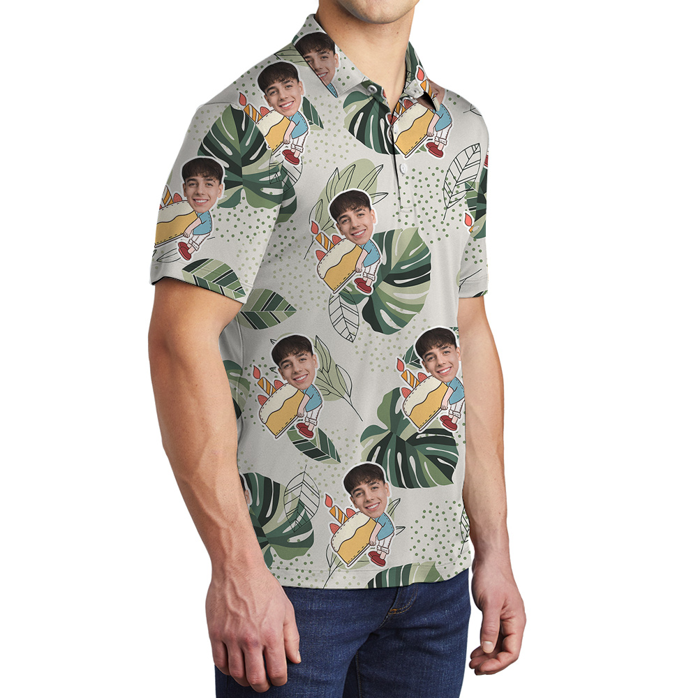 Custom Hawaiian Men’s Polo Shirt for Birthday with Face and Age