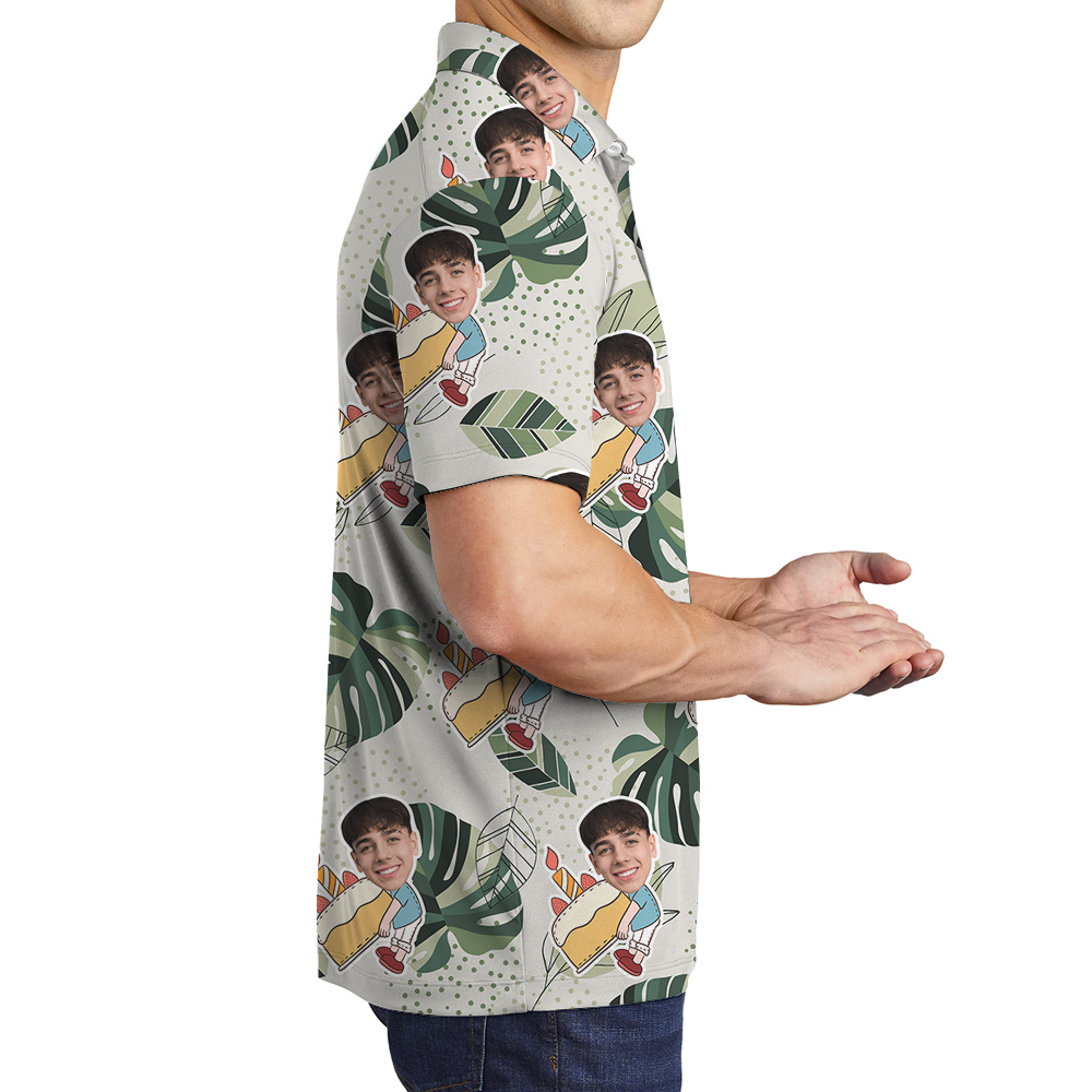 Custom Hawaiian Men’s Polo Shirt for Birthday with Face and Age