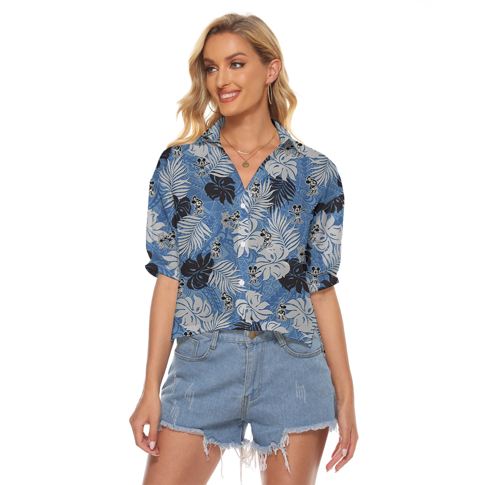 Steamboat Willie Movie Mickey Tropical Vintage Blue Hawaiian Shirt For Women - variant image 1
