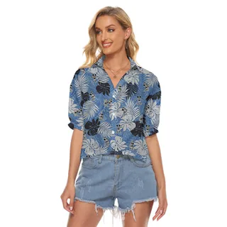 Steamboat Willie Movie Mickey Tropical Vintage Blue Hawaiian Shirt For Women