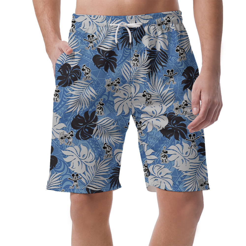 Cute Mickey Mouse Steamboat Willie Vintage Blue Men's Hawaiian Beach Shorts - variant image 1